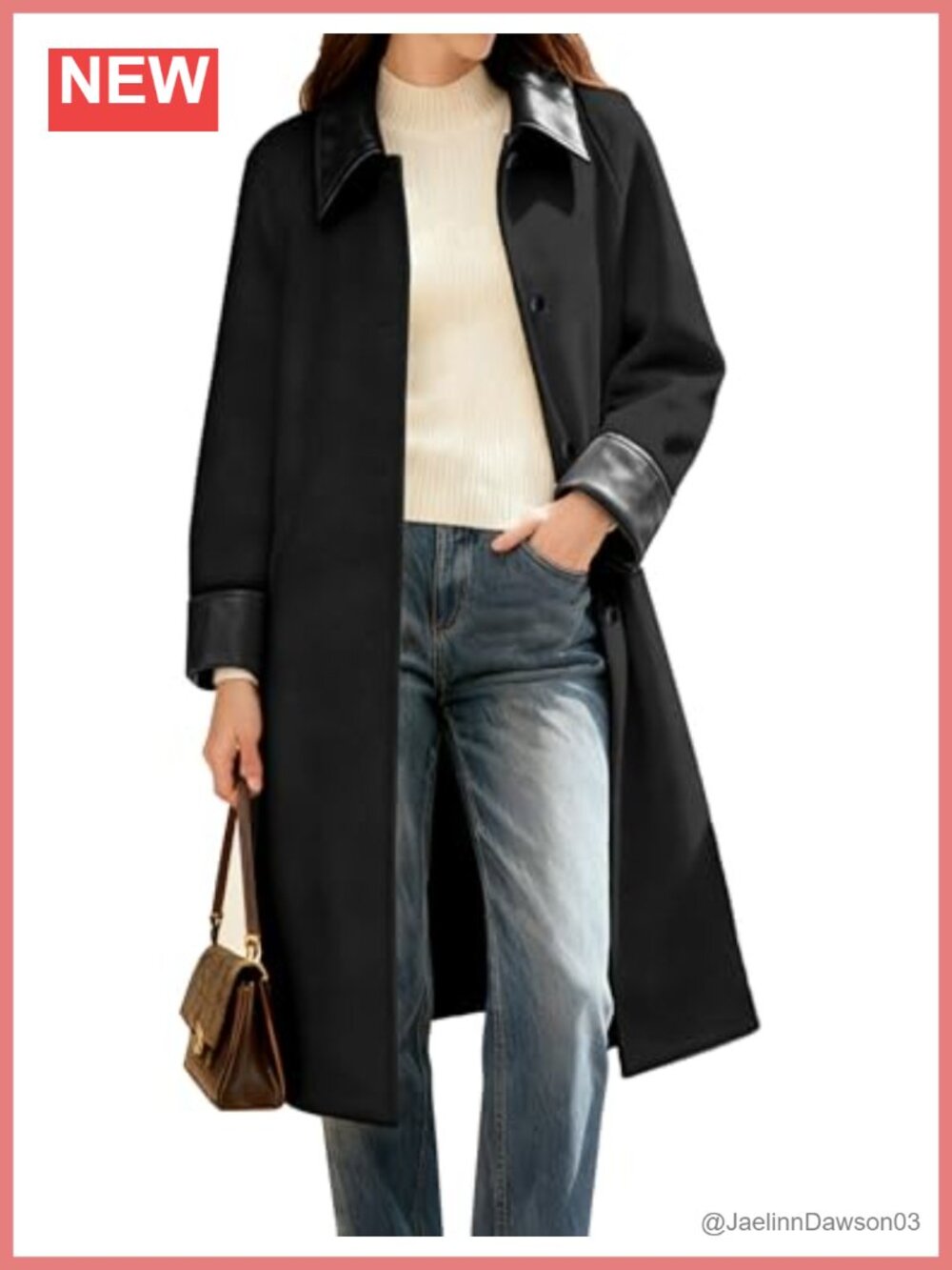 Wool Blend Peacoat Long Single-Breasted Winter Coat Notch Collar